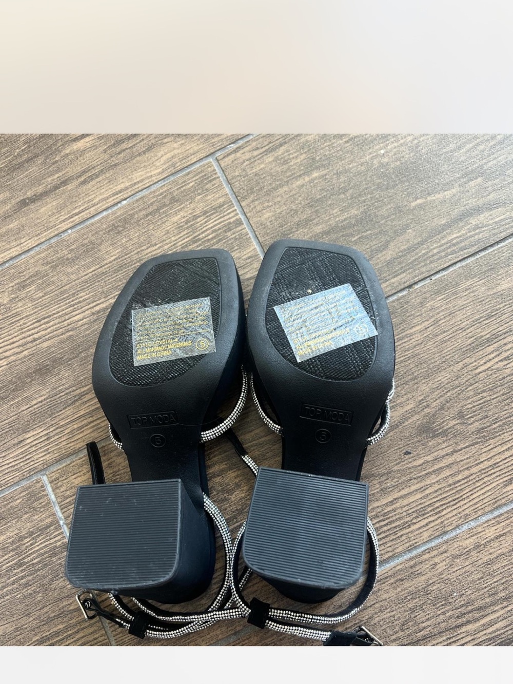 TOP Moda Black Rhinestone-Strap Square Toe Block Heels - Picture 3 of 4